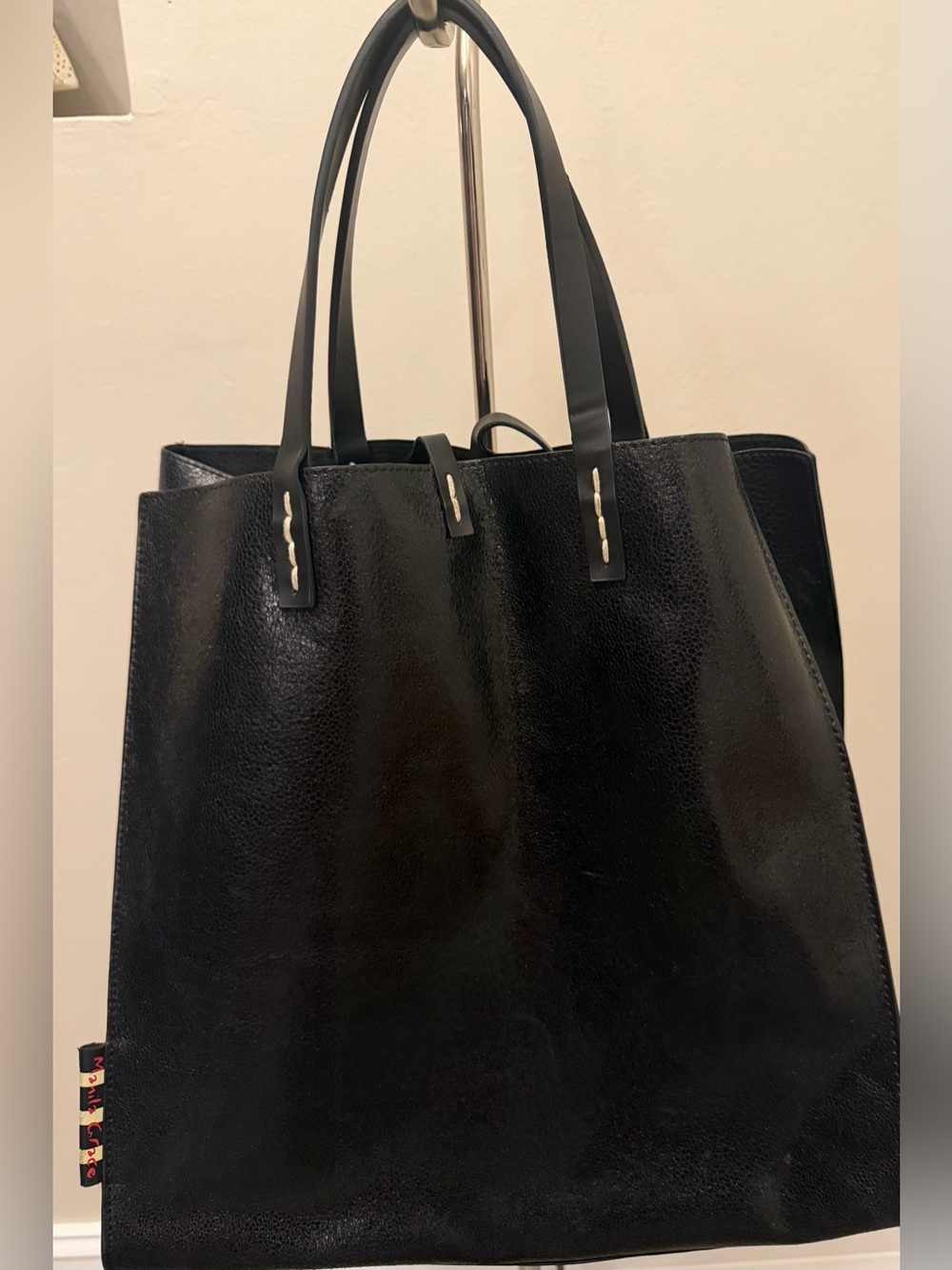 MANILA GRACE Black  Leather Tote Bag Handbag With Double Removable Pouches